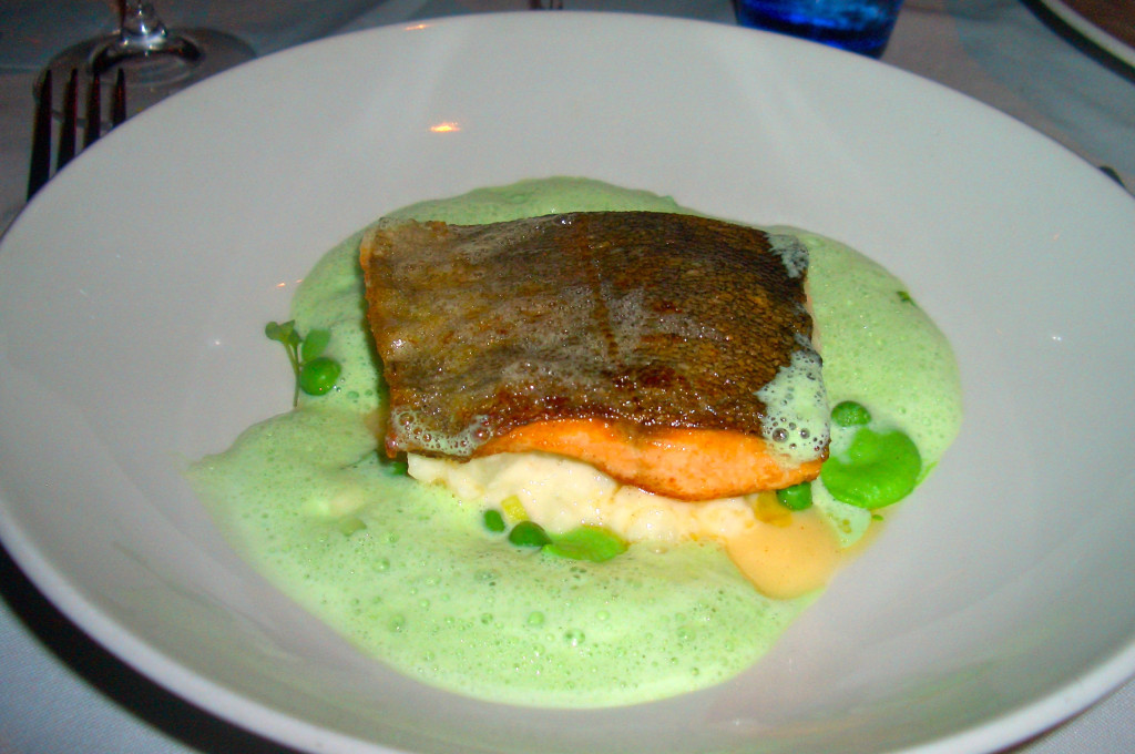 Fresh trout fillet in a beautiful foam of green