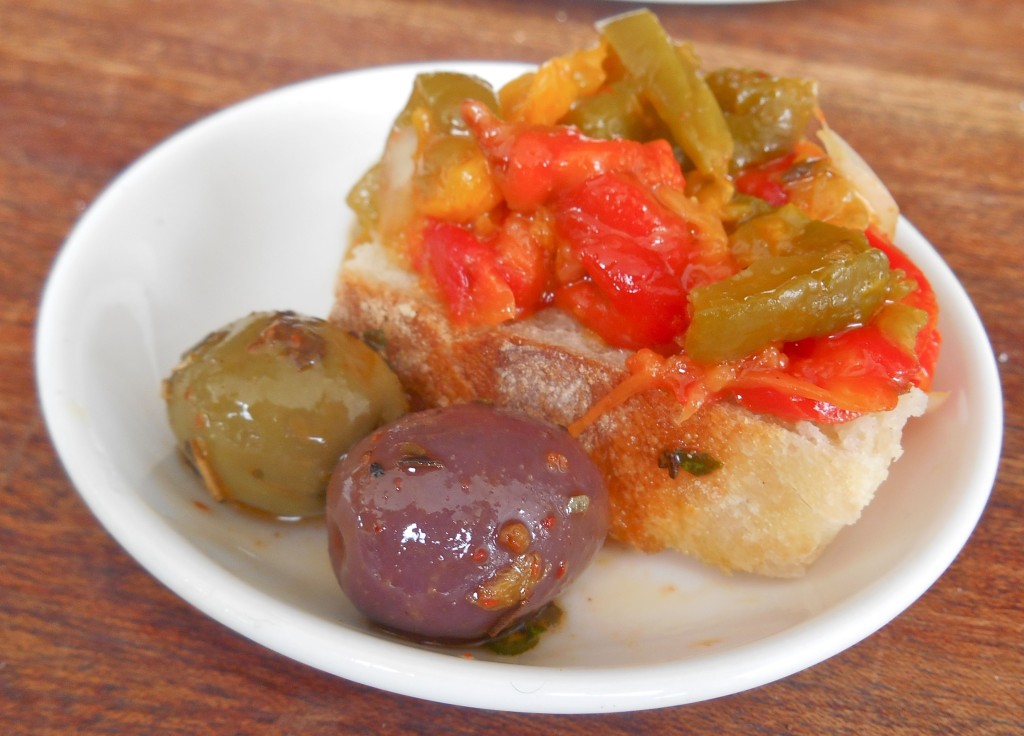 Smoky roast peppers and marinated olives