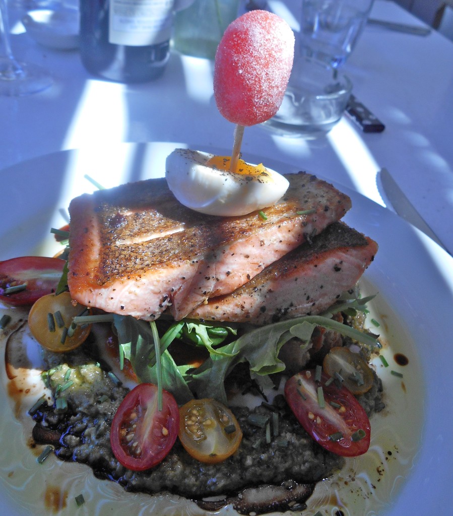 A beautiful towering plate of food