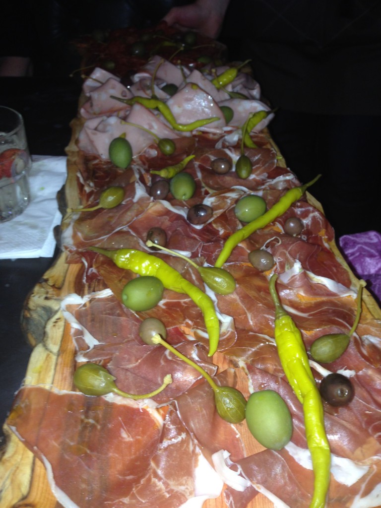 An amazing platter of ham, salami and mortadella