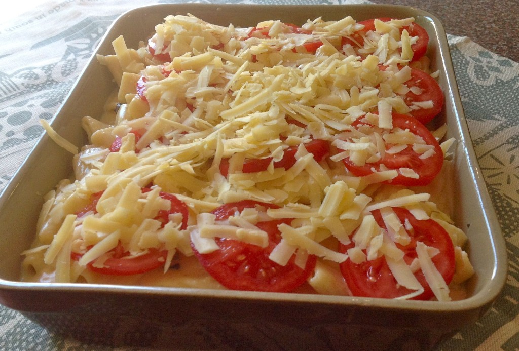 The cheesy concoction before it went into the oven