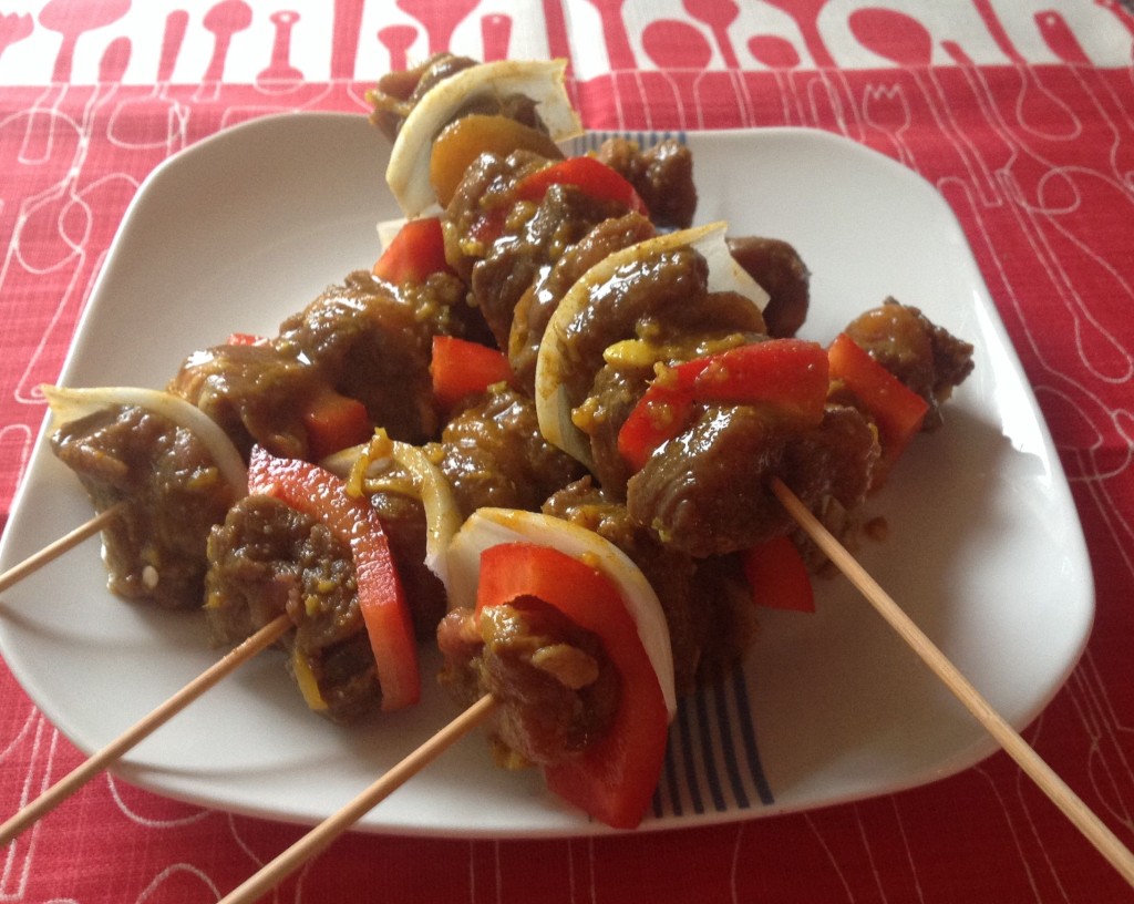 The assembled sosaties, basted and ready to pop on the barbecue