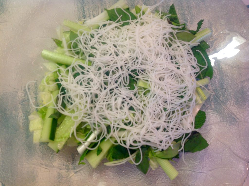 Delicate noodles form the next layer